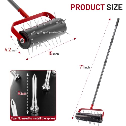 Suchtale Rolling Lawn Aerator with 42 Spikes, 71" Manual Yard Aerator Tool
