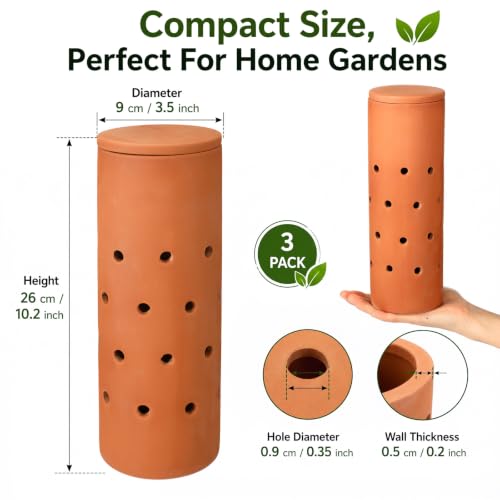 3 Pcs 10" Terracotta Inground Worm Composter Bulk Outdoor Garden
