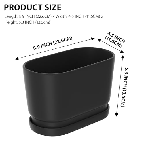 8.9" Rectangular Ceramic Planter with Drainage and Saucer, Black - color: Matte Black, size: Medium