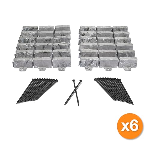 EasyFlex No-Dig Landscape Edging with Anchoring Spikes, 2.7 in. Tall Decorative Stone-Look Garden Border, 90 Foot Kit, Slate Gray (3602S-90C) - color: Slate Gray, size: 90 Foot