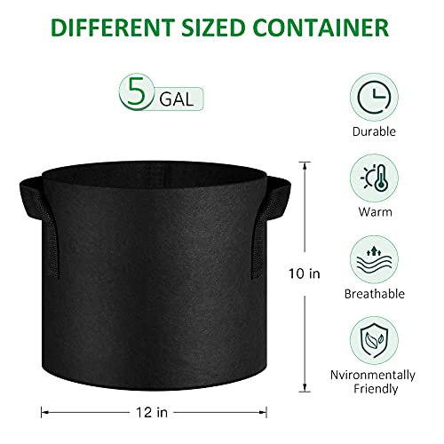 JNYONG 12-Pack 5 Gallon Thickened Non-Woven Grow Bags - size: 5 Gallons