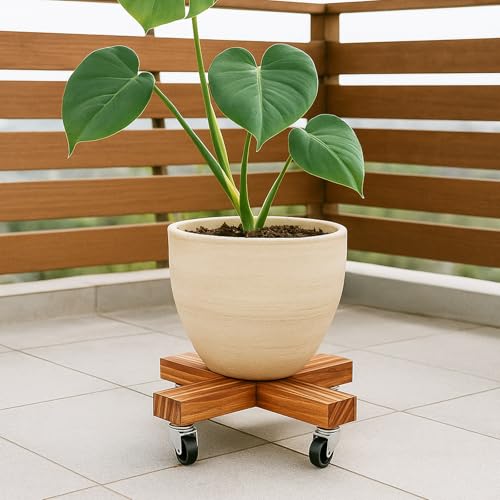 3 Pack Wooden Plant Caddy with Wheels 12 Inch Rolling Plant Stand on Wheels Heavy Duty Plant Dolly for Large Plants Plant Roller with Wheels Planter Wheels Base Indoor & Outdoor, Pine - color: Pine Wood, size: 12" - 3 Pack
