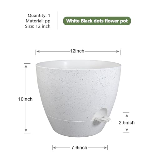 WSMKSZ 12 inch Large Self Watering Pots, Planter, Plant Pots with Multi Mesh Drainage Holes for Indoor Outdoor House Plants and Garden, Plastic Flower Pots with Deep Reservoir, Speckled White - color: Speckled White, size: 12inch 1pcs
