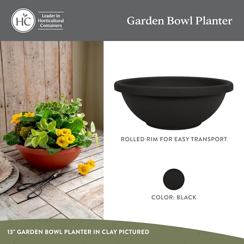 The HC Companies Shallow Planter with Drainage - Contemporary Garden Bowl Planter for Flowers, Herbs & More - Round Succulent Planter Pot for Indoors and Outdoors (24" Black, Pack of 1) - color: Black, size: 24", style: Pack of 1