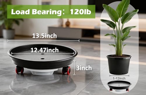 RooTrimmer 4 Pack 13 Inch Plant Caddy with Wheels and Drainage Tray, Gray - size: 13.4 inch