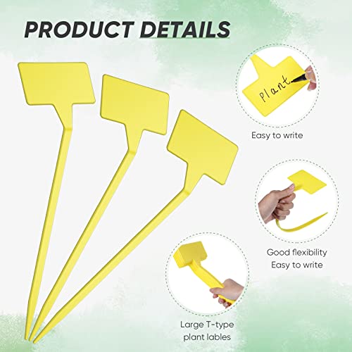 Yinkin 100 Pcs Large Plant Label Signs 11.8 Inch Plant Markers Plastic Garden Label Stakes Waterproof T Type Tags Nursery Garden Signs with Marker Pen for Flower Herb Pot(Yellow) - color: Yellow