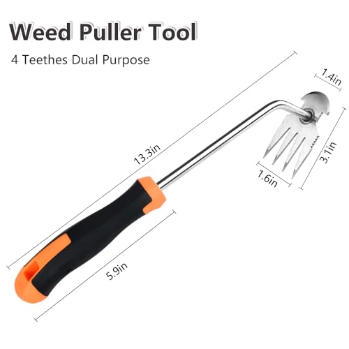 Weed Puller Tool,2024 New Garden Weeder Tool Stainless Steel Hand Weeder Tool,4 Teethes Dual Purpose Weed Remover Tool Weeding Tools for Gardening (Rubber Handle)