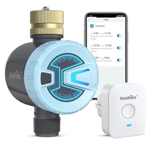 RAINPOINT WiFi Water Timer, Sprinkler Timer for Garden Hose, Smart Automatic Irrigation System with Brass Inlet for Yard, Lawn, APP Remote Control via 2.4Ghz WiFi and Bluetooth Blue - color: Blue