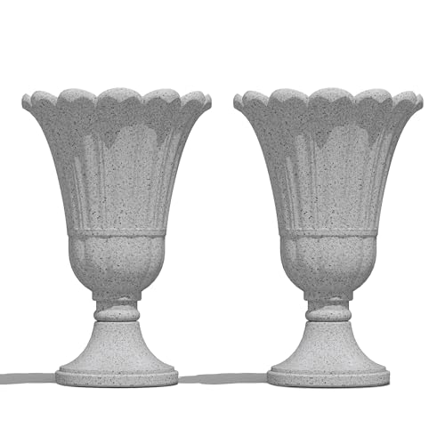 24" Tall Urn Planters Set of 2, Grey Outdoor Planter for Porch - color: Grey-petal