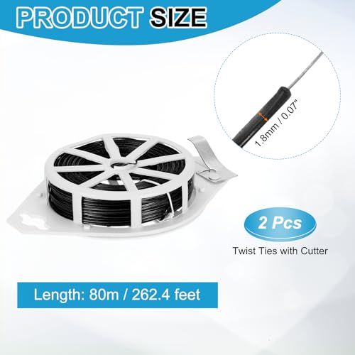 HARFINGTON 2pcs Twist Tie with Cutter 262.4FT (80m) Garden Plant Ties Wire - color: Black, size: 262.4FT