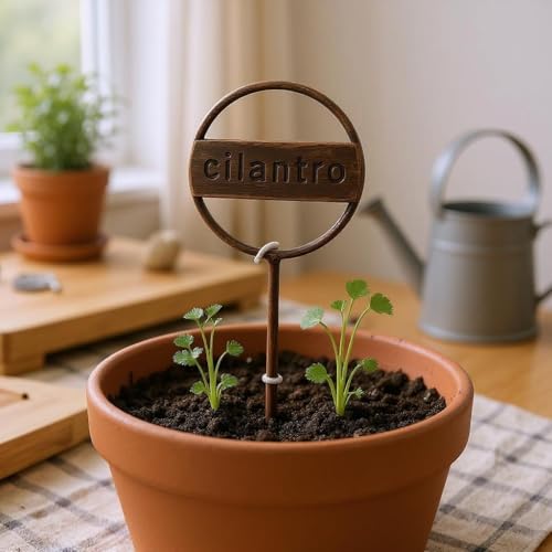 Rustic Metal Herb Garden Marker, Cilantro Plant Label Stake, Decorative Pot Identifier