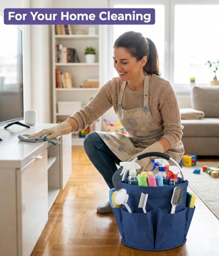 Foldable 4.5Gallon Cleaning Caddy Organizer with 6 Pockets, Non-Slip Handle