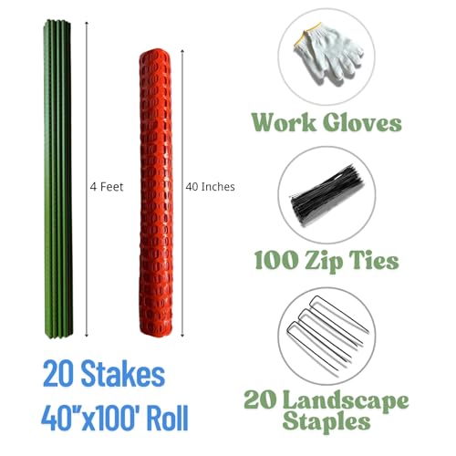 PotatoLife 40'' x 100',Orange, Plastic Safety Fence with Stakes, Snow Fence - color: Orange, size: 40'' x 100'