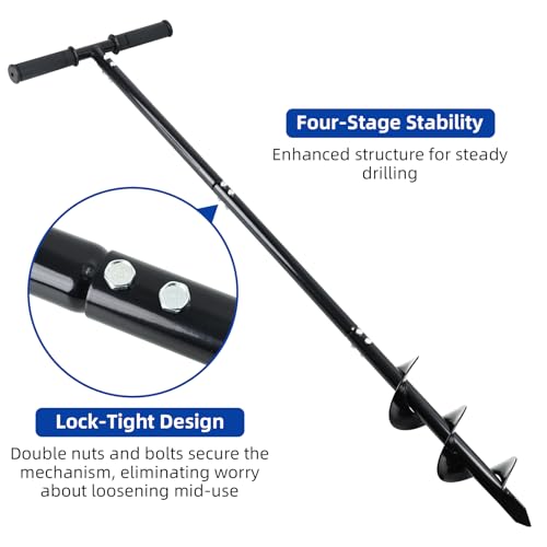 Heavy Duty Manual Garden Auger Drill 4" x 42" Post Hole Digger Hand Spiral Drill for Digging Planting Bulb Bedding - color: Black (4" x 42")