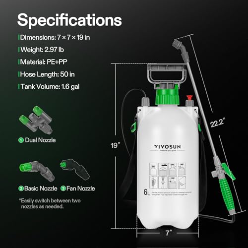 VIVOSUN 1.6 Gal/6L Pump Sprayer, Garden Water Sprayer - size: 1.6 gal