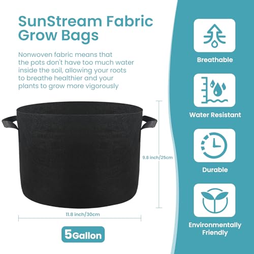 SunStream 5 Gallon Grow Bags 10 Pack Heavy Duty 300G Thickened with Handles Nonwoven Fabric Garden Pots for Indoor Vegetables Flowers Mushroom - color: 10 Pack, size: 5 Gallon