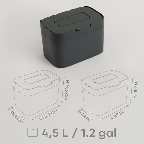 KAZAI. Compost Bin Kitchen 'Elin' | 1.2 GAL / 4.5L Countertop Compost Bin with Lid & Carbon Filter | Odor-Free, Dishwasher Safe, with Inner Bucket | Small Indoor Kitchen Composter | Graphite-Black - color: Graphite-Black