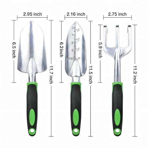 Garden Tools Set, 3-Piece Heavy Duty Gardening Hand Tools - color: Green