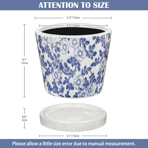 Ceramic Pot for Plants 5.5 inch Blue and White Pot for Plants Small Chinoiserie Planter Pots with Drainage Hole and Saucers Outdoor Inoor Blue Flower Pots for Succulent, Cactus, Snake Plant, Herb - color: Blue and White