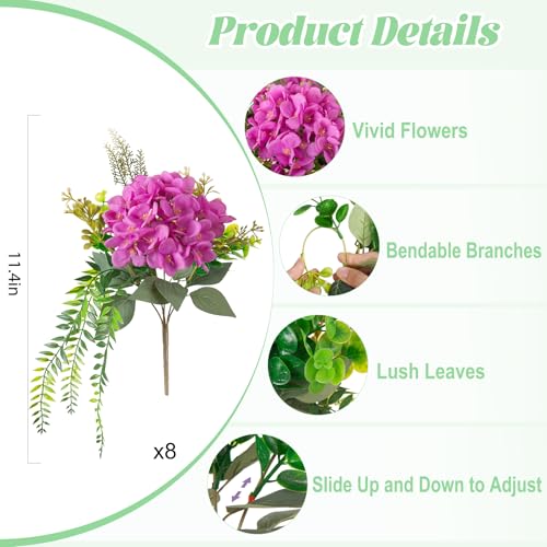Ammyoo Artificial Hydrangea Flowers with Eucalyptus for Outdoor Decorations - color: Purple