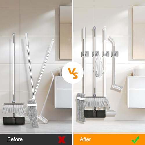 4 Pack Stainless Steel Heavy Duty Broom Holder Wall Mount with Hook, Silver - color: C-Sliver, size: 4PCS Gripper