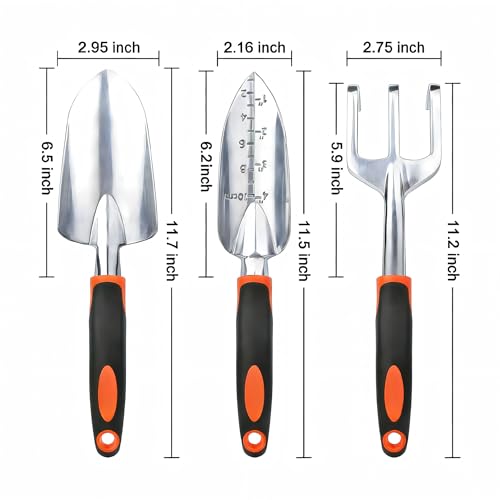 Garden Tools Set, 3-Piece Heavy Duty Gardening Hand Tools - color: Orange