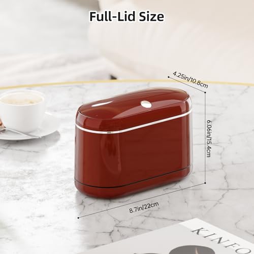 PAVSTINE Mini Trash Can for Desk with 5 Rolls Trash Bags, Red Full-Lid - color: Red Full-Lid