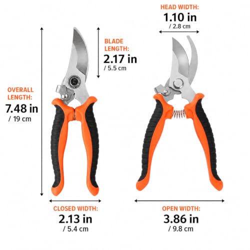 Labor-saving Pruning Shears, Carbon Steel Garden Pruner, Ergonomic Non Slip Hand Pruning Scissors with Safety Lock for Plant Stem Flower Shrub Orchard Home Gardening Trimming