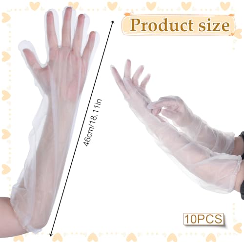 Larrel Long Disposable Gloves for Cleaning, 10Pcs Clear Waterproof Protective Dishwashing Gloves, Long Plastic Glove for Household Cleaning, Dishwashing, Gardening(18.11in/46cm)