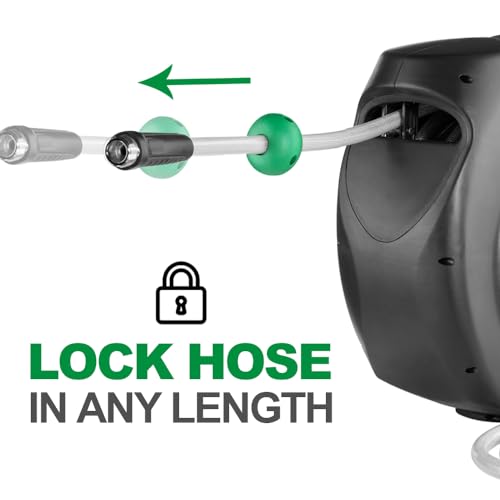 Retractable Garden Hose Reel, 120Ft x 1/2" Durable Wall Mounted Water Hose Reel with 180¡ãSwivel Bracket, 9 Pattern Sprayer, 6Ft leader hose, Smooth Automatic Rewind, Any Length Lock. - size: 120Ft x 1/2"