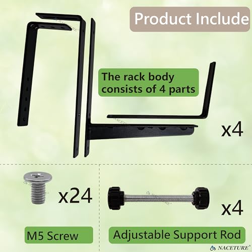4 Pack Adjustable Window Box Brackets for Railing, Measure Before Ordering - color: Black 4 Pack