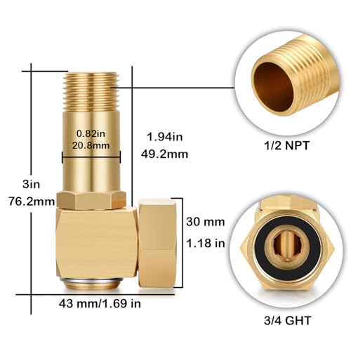 SIGURANTA Garden Hose Reel Replacement Fitting,Brass 3/4"GHT Female to 1/2"NPT Male Swivel Elbow adapter (3.07 inches in length) - color: 3.07 inches in length (6 piece)