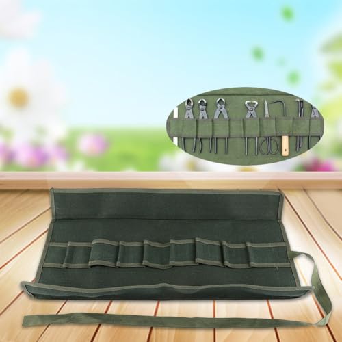 10 Pocket Canvas Tool Roll Bag,Canvas Spanner Wrench Tool Roll Up Storage Bag - for Garden Pockets Tool Roll Organizer