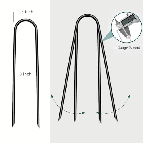 8 inch 20 Pack U Shape Black Garden Stakes,11 Gauge Garden Pins,U-Shaped Tent Stakes,Galvanized Landscape Staples for Yard Lawn,Tube, Landscape Fabrics,Irrigation Hose and Weed Barriers - color: black, size: 8in