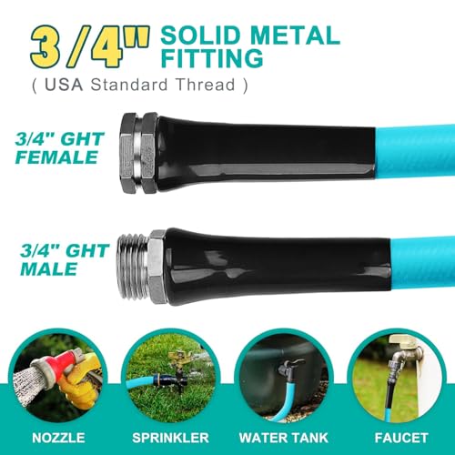 Garden-Hose 200ft x 5/8 in Heavy Duty, Lightweight and Flexible Water Hose, Burst 600 psi, Kink-less Hybrid Rubber Hose for Backyard, 3/4'' Solid Metal Fittings for All Your Watering Need - color: Blue, size: 200FT