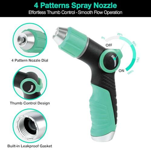 Besiter Garden Hose Nozzle Sprayer High Pressure Water Hose Nozzle with 4 Patterns with Adjustable Spray for Car Washing, Garden Watering, Patio Cleaning and Pets (Blue) - color: Lightblue
