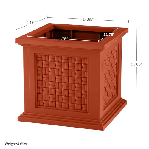 Rattan Style Outdoor Planter Box - 14.65-Inch-Square Decorative Flower or Plant Pot - Garden, Patio and Front Porch Decor by Pure Garden (Terracotta) - color: Terracotta