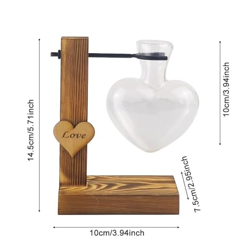 Hydroponic Glass Vase Love Hydroponic Transparent Glass Vase with Wooden Stand Water Planting Propagation Vase Planters Hydroponics Plants