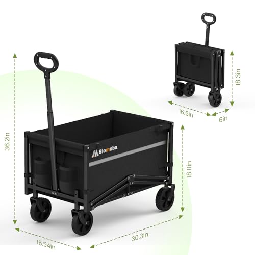 Blomoba Collapsible Wagon Cart, 220LBS Utility Wagon with Wheels, Black - color: Black, size: 100L