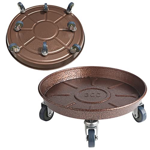 ARTLINE 20" Round Plant Stand with Lockable Wheels 2 Pack, 480lb Heavy Duty for Indoor Outdoor, Large Rolling Planter Caddy on Casters to Carry Potted Flower Pot, Round Metal Tray NO Holes, Copper - color: Bronze 2 Pack, size: 20"