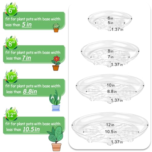 SupKing 9 Pack Plastic Plant Saucers with Feet 8inch 10inch 12inch Clear Plant Tray Flower Pot Saucer Heavy Duty Plant Water Drip Trays for Indoor & Outdoor Plants (8" 10" 12" Clear) - size: 8in/10in/12in - 9 Pack