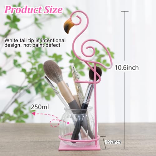 Tabletop Pink Flamingo Planter Propagation Station, Glass Vase Metal Stand - color: Pink Flamingo