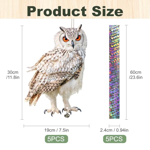 Fake Owl to Scare Pigeon Woodpecker Away, 5 Pcs Flat Paper Fake Owl for Keep Animals Away Waterproof for Outdoor Contryard Patio Yard Balcony Porch Window, Weatherproof Animal Scare Decor - color: 5pcs-white