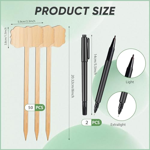 Jingmore 100 Pcs Bamboo Garden Markers Plant Labels 8 Inch Extra Long Plant Tags for Seedlings with Pen T-Type Tags Waterproof Nursery Garden Signs for Outdoor Flower Herb Potted
