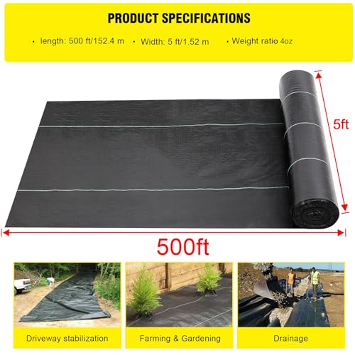forimo Driveway Fabric,5x500 ft Road Fabric Commercial Weed Barrier Fabric, Landscape Fabric Heavy Duty 4OZ French Drain Fabric for Erosion Control,Landscape Fabric,Weed Barrier,Construction Projects - size: 5x500 ft