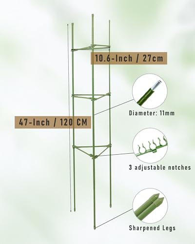 2-Pack 47" Tall Adjustable Tomato Cages, Heavy Duty Steel Garden Trellis for Climbing Plants, Tomato Trellis & Plant Support for Indoor Outdoor Use