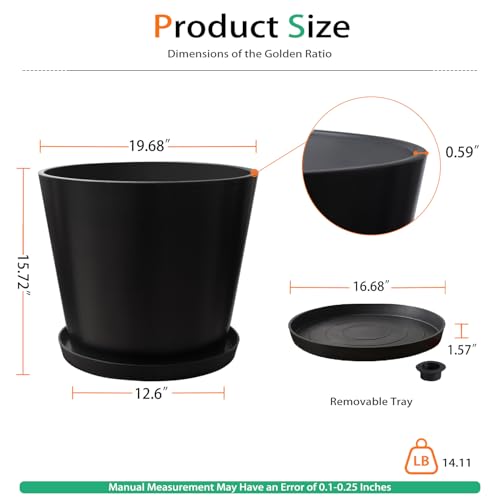 Heyzier Wide Planters for Outdoor Plants, Extra Large Indoor Flower Pots for Garden, Front Porch, Patio - Round Resin Planter Set of 2 (Black, 20" D x 16" H) - size: 20" D x 16" H
