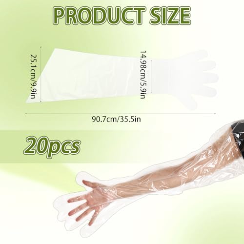 20PCS Disposable Long Plastic Gloves - 33inch Full Arm Long Sleeve Gloves -Veterinary Insemination Glove - Plastic Full Arm Glove for Field Dressing, House Cleaning Gardening Gutting