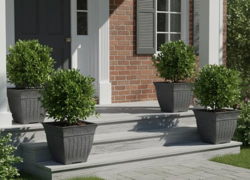 BTPLASTIK 4-Pack 18 Inch Large Outdoor Planters, Stone-Like Finish, Gray - color: Gray, size: 4P-18 INCH