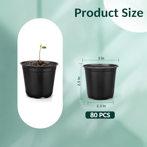 80 Pcs Small Plastic Palnt Pot, 3 Inch Nursery Pots with Drainage, Seedlings Starter Pots for Plants, Great for Herbs, Cuttings, and Starter Plants (80 pcs,3 inch) - size: 3 inch
